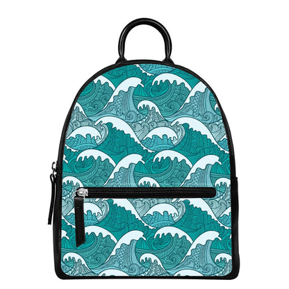 Surfing Wave Pattern Print Leather Backpack