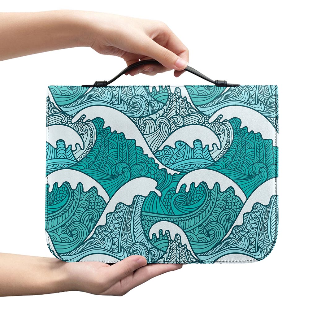 Surfing Wave Pattern Print Leather Bible Cover