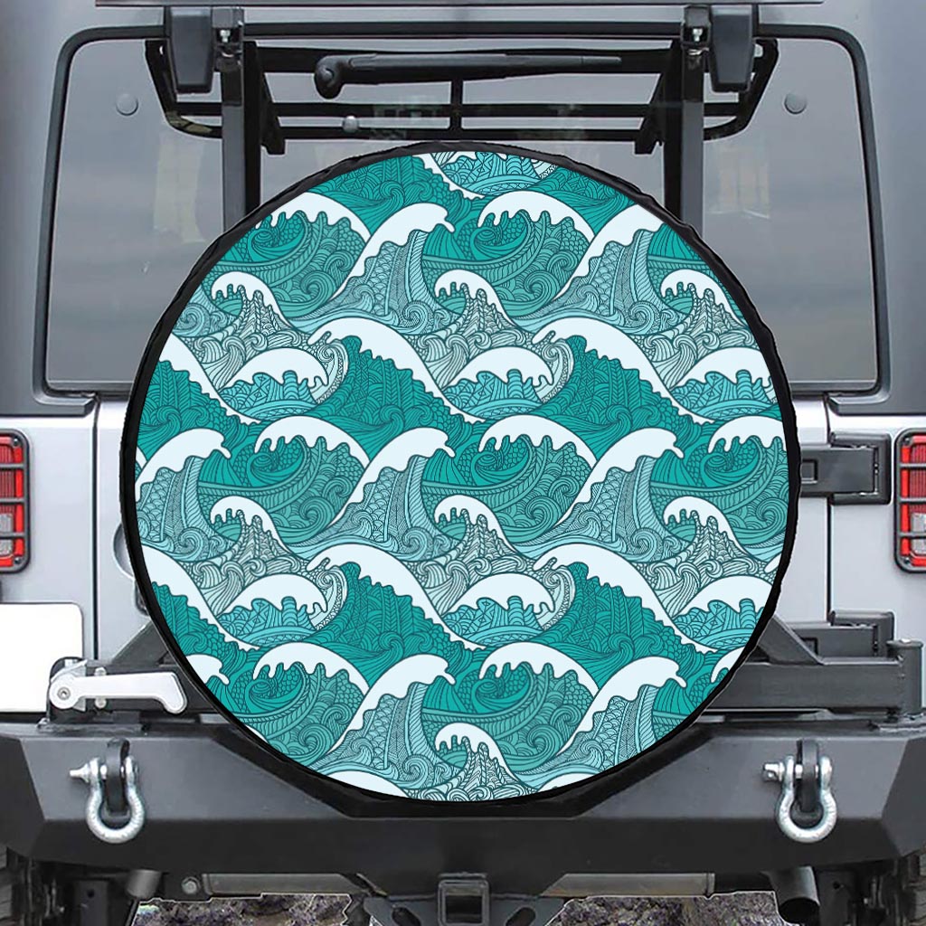 Surfing Wave Pattern Print Leather Spare Tire Cover