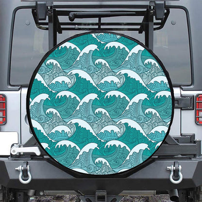 Surfing Wave Pattern Print Leather Spare Tire Cover