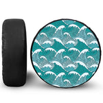 Surfing Wave Pattern Print Leather Spare Tire Cover