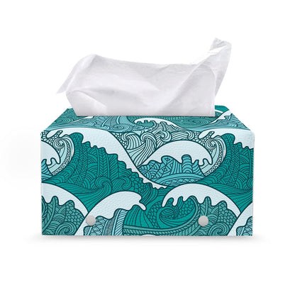 Surfing Wave Pattern Print Leather Tissue Box Cover