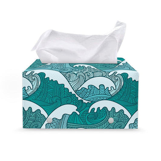 Surfing Wave Pattern Print Leather Tissue Box Cover
