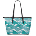 Surfing Wave Pattern Print Leather Tote Bag With Zipper