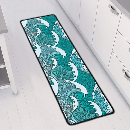 Surfing Wave Pattern Print Long Kitchen Mat