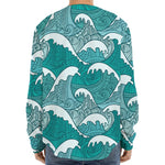 Surfing Wave Pattern Print Long Sleeve Baseball Jersey