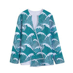 Surfing Wave Pattern Print Long Sleeve Short Coat