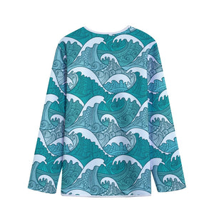 Surfing Wave Pattern Print Long Sleeve Short Coat