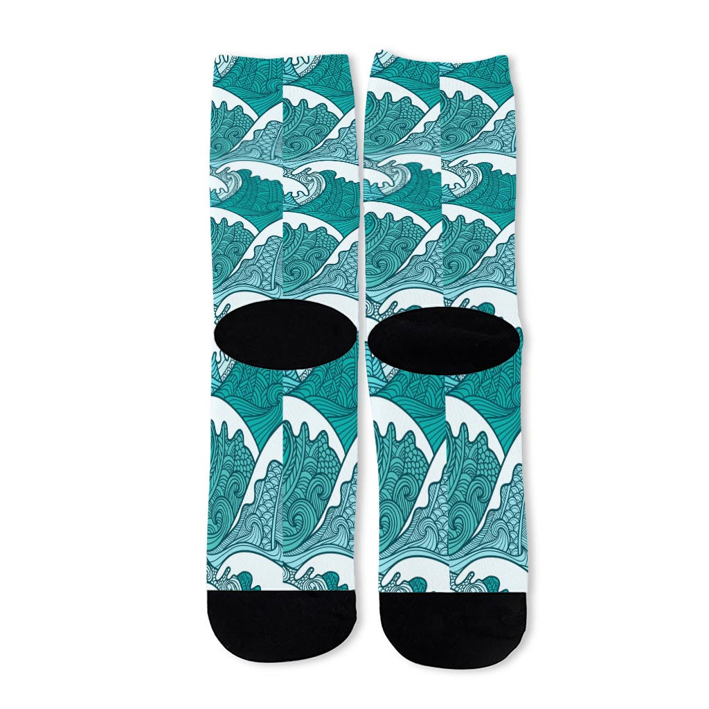 Surfing Wave Pattern Print Long Socks