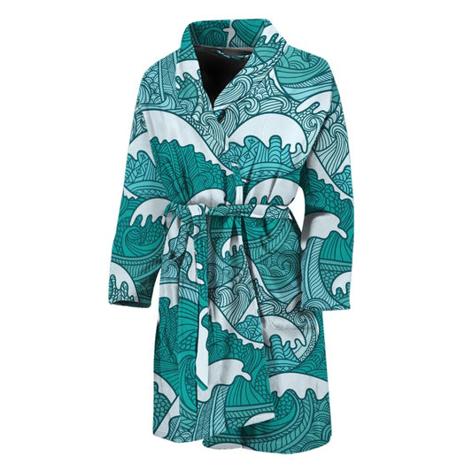 Surfing Wave Pattern Print Men's Bathrobe