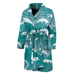 Surfing Wave Pattern Print Men's Bathrobe