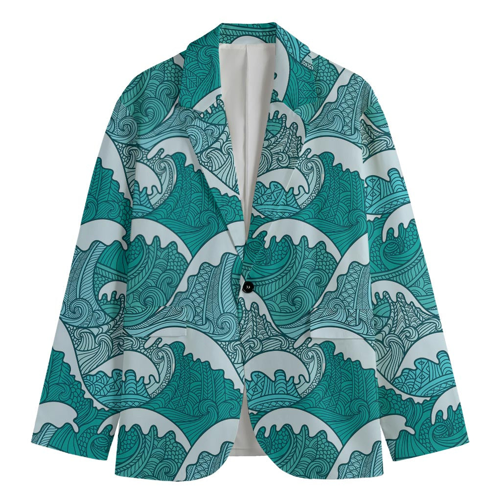 Surfing Wave Pattern Print Men's Blazer