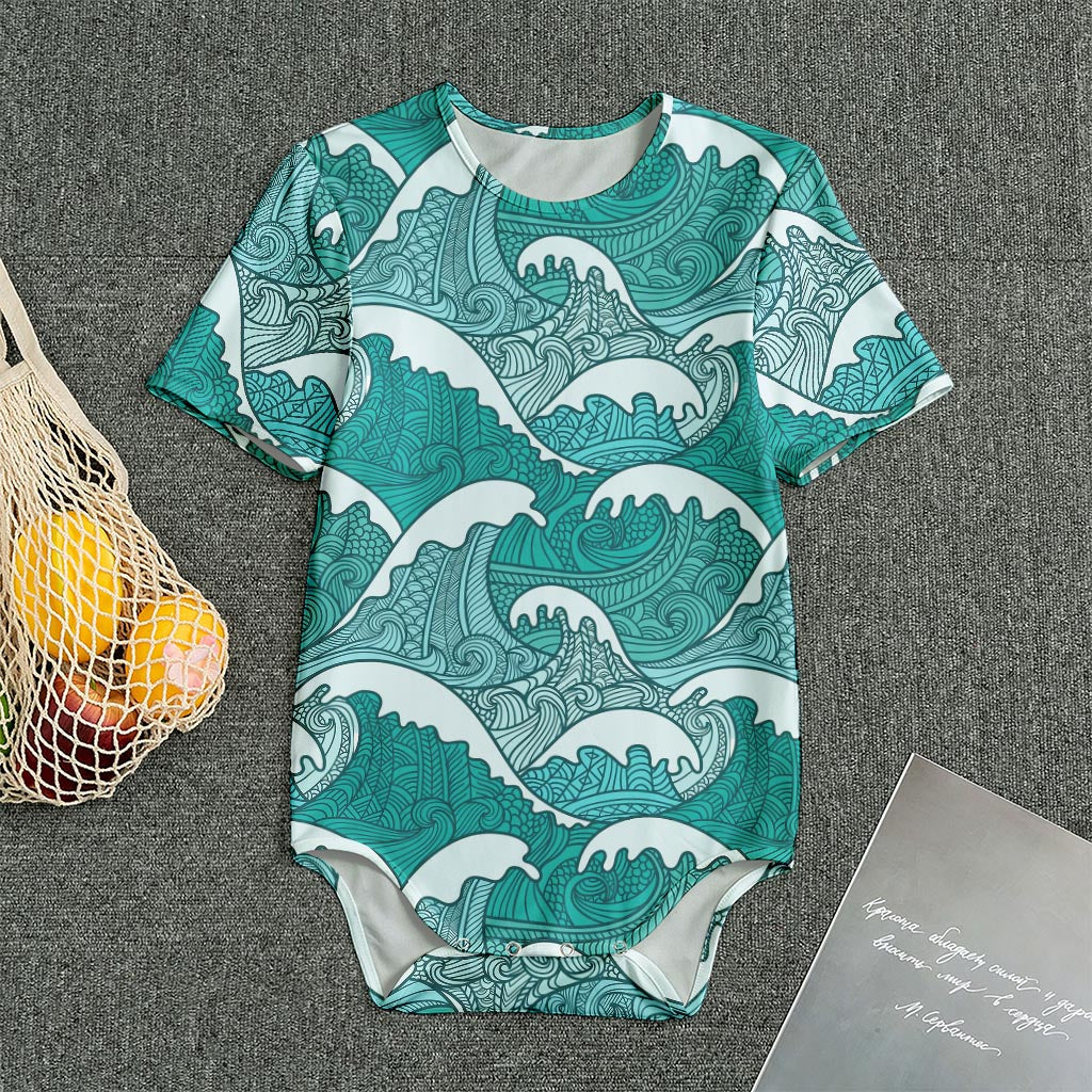 Surfing Wave Pattern Print Men's Bodysuit