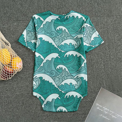 Surfing Wave Pattern Print Men's Bodysuit