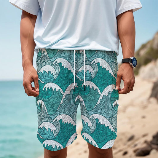 Surfing Wave Pattern Print Men's Cargo Shorts