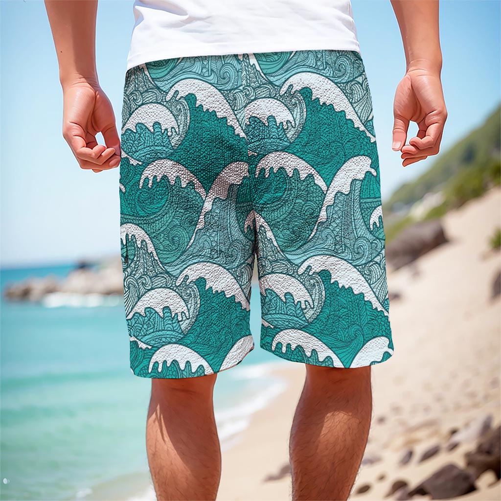 Surfing Wave Pattern Print Men's Cargo Shorts
