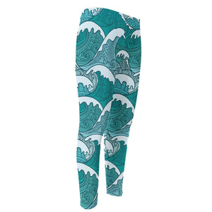 Surfing Wave Pattern Print Men's Compression Pants