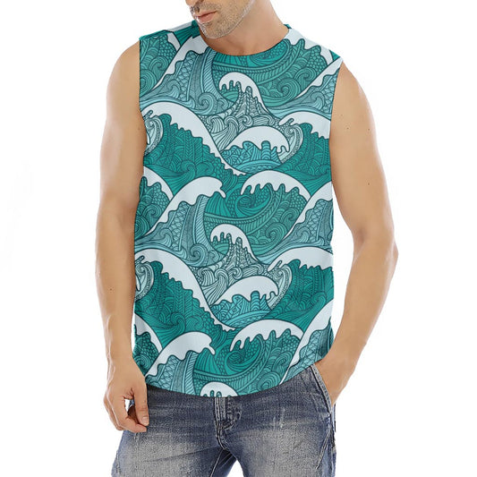 Surfing Wave Pattern Print Men's Fitness Tank Top