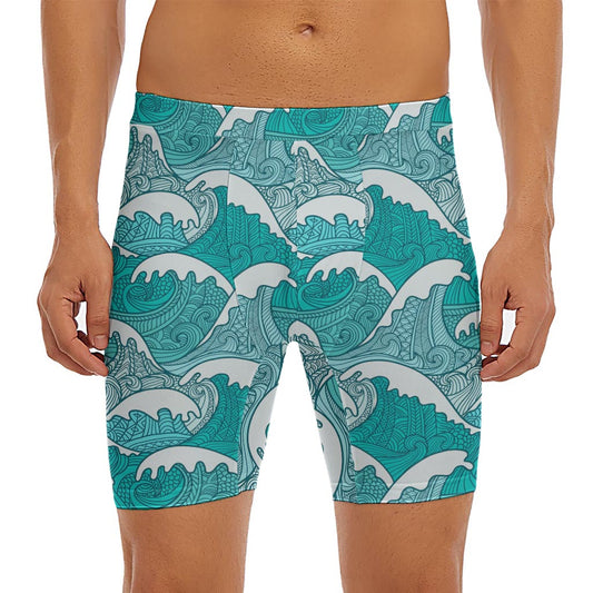 Surfing Wave Pattern Print Men's Long Boxer Briefs