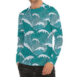 Surfing Wave Pattern Print Men's Long Sleeve Rash Guard
