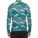 Surfing Wave Pattern Print Men's Long Sleeve Rash Guard