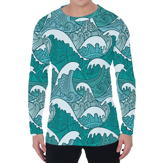 Surfing Wave Pattern Print Men's Long Sleeve T-Shirt