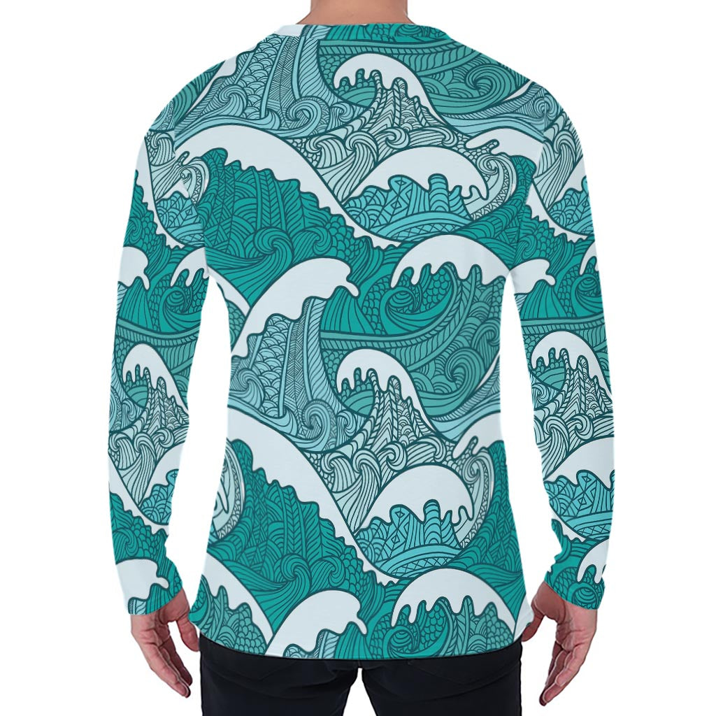 Surfing Wave Pattern Print Men's Long Sleeve T-Shirt