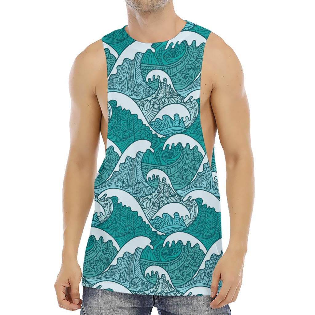 Surfing Wave Pattern Print Men's Muscle Tank Top