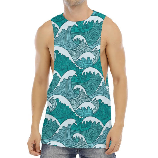 Surfing Wave Pattern Print Men's Muscle Tank Top