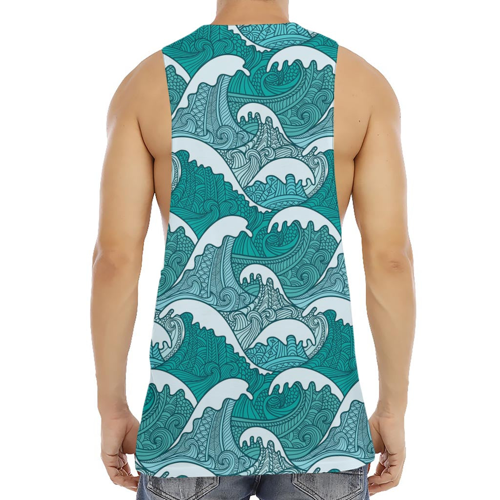 Surfing Wave Pattern Print Men's Muscle Tank Top