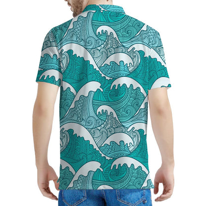 Surfing Wave Pattern Print Men's Polo Shirt