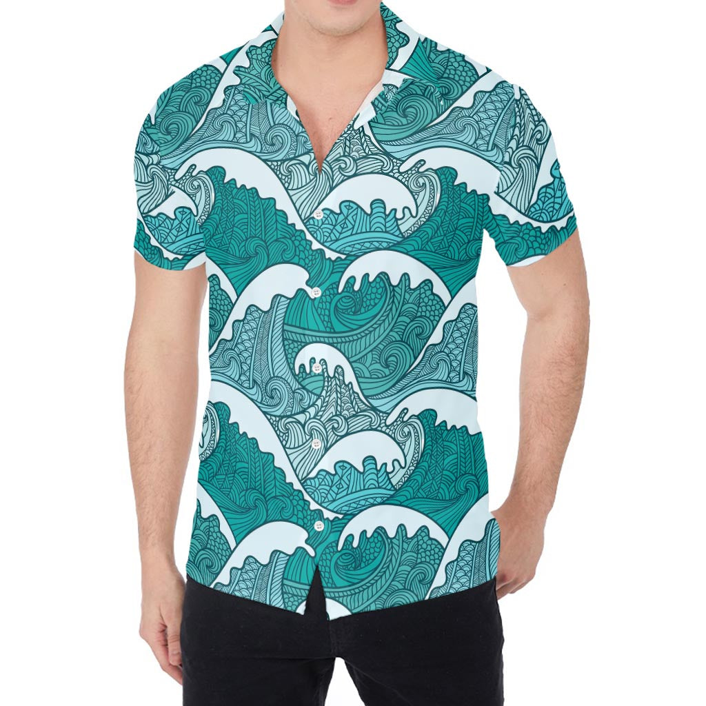 Surfing Wave Pattern Print Men's Shirt
