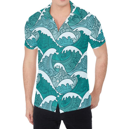 Surfing Wave Pattern Print Men's Shirt