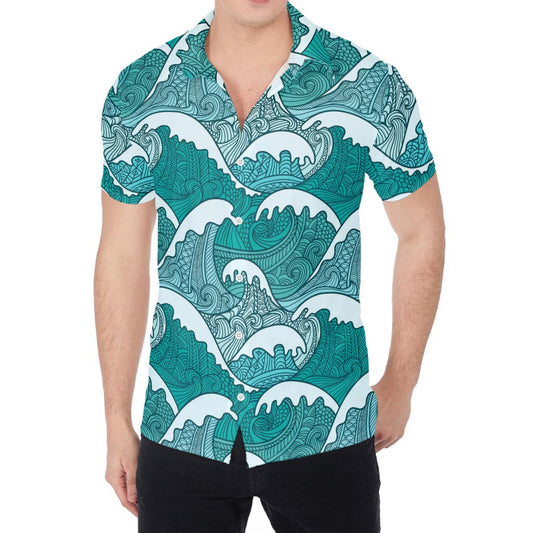 Surfing Wave Pattern Print Men's Shirt