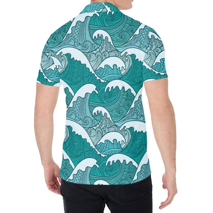 Surfing Wave Pattern Print Men's Shirt