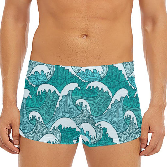 Surfing Wave Pattern Print Men's Short Boxer Briefs
