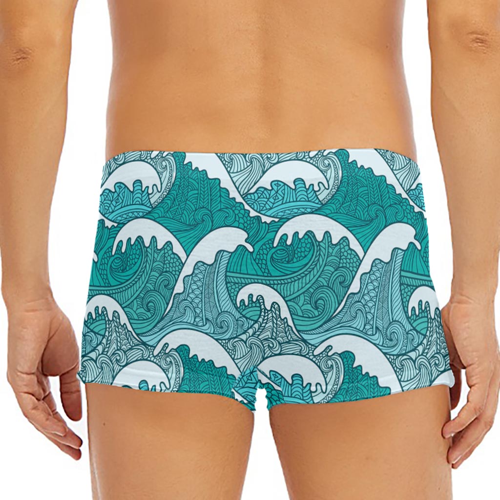Surfing Wave Pattern Print Men's Short Boxer Briefs