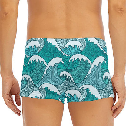 Surfing Wave Pattern Print Men's Short Boxer Briefs