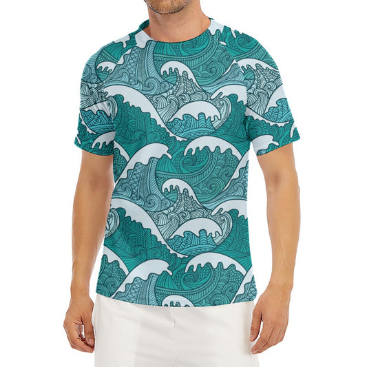 Surfing Wave Pattern Print Men's Short Sleeve Rash Guard