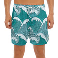 Surfing Wave Pattern Print Men's Split Running Shorts
