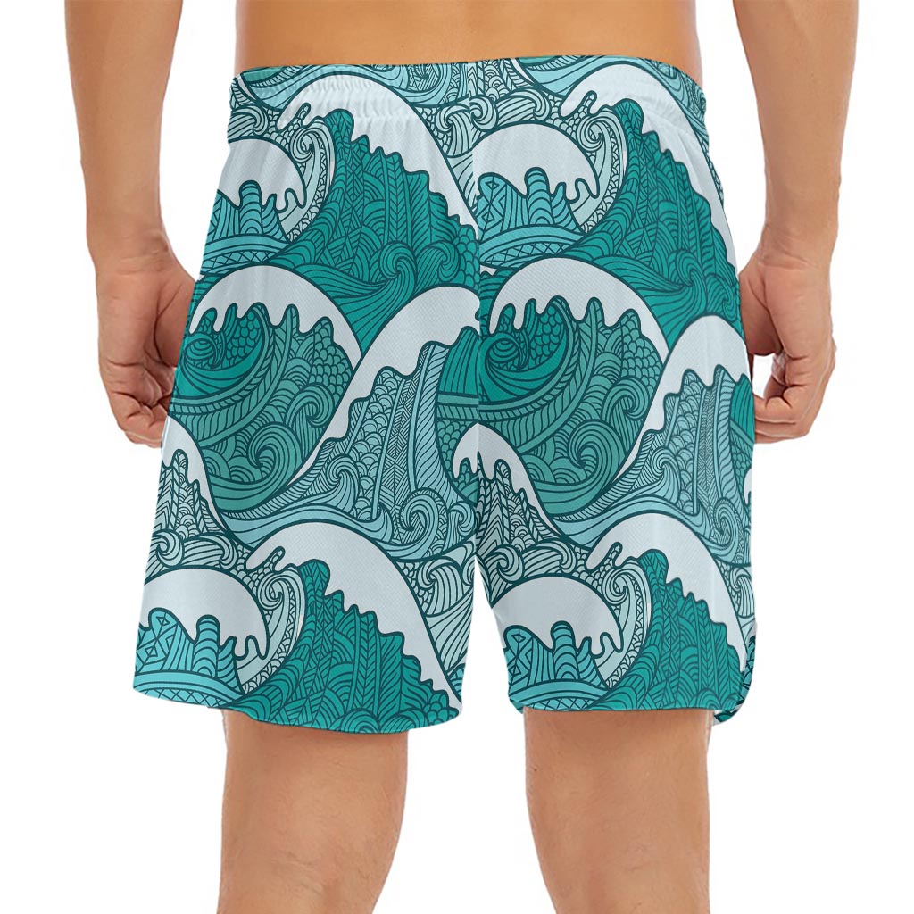 Surfing Wave Pattern Print Men's Split Running Shorts