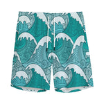 Surfing Wave Pattern Print Men's Sports Shorts