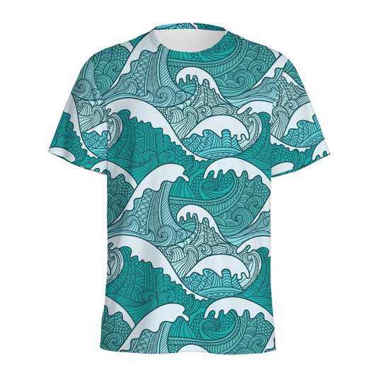 Surfing Wave Pattern Print Men's Sports T-Shirt