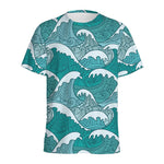 Surfing Wave Pattern Print Men's Sports T-Shirt