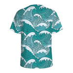Surfing Wave Pattern Print Men's Sports T-Shirt