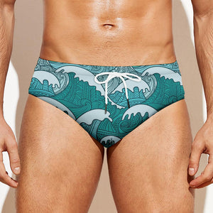 Surfing Wave Pattern Print Men's Swim Briefs