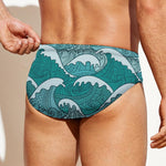 Surfing Wave Pattern Print Men's Swim Briefs