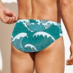 Surfing Wave Pattern Print Men's Swim Briefs