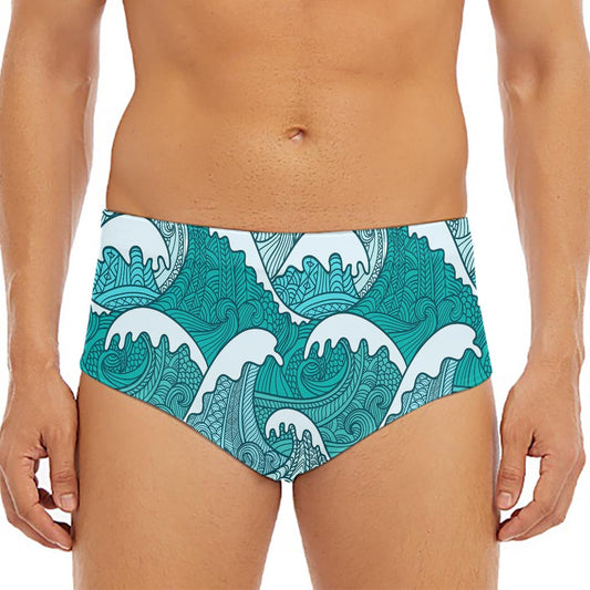 Surfing Wave Pattern Print Men's Triangle Swim Briefs