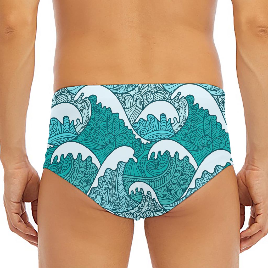 Surfing Wave Pattern Print Men's Triangle Swim Briefs